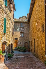 street of medieval Pienza town in Tuscany. Italy