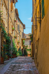 street of medieval Pienza town in Tuscany. Italy