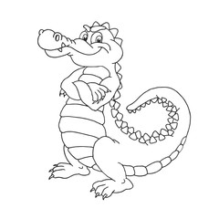 Happy cute cartoon alligator. Crocodile vector outline.