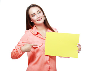 smiling business woman holding card