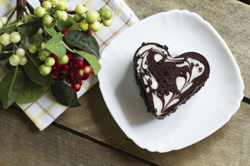 chocolate cake in a heart, valentine, dessert