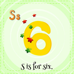 Flashcard letter S is for six