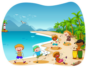 Obraz na płótnie Canvas Children playing on the beach