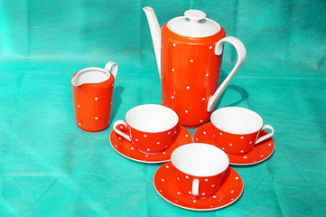 Tea set of red objects