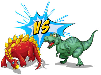 Fototapeta premium Two dinosaurs fighting on white