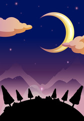 Obraz premium Silhouette nature scene at night
