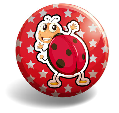 Red ladybug on round badge