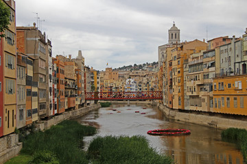 Girona, colored houses on the river Onyar