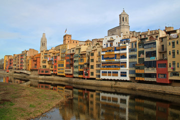 Girona, colored houses on the river Onyar