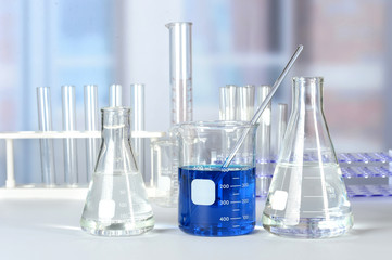 Laboratory with Glassware on Table