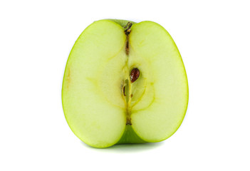 Haft of  green apple fruit on white bkackground