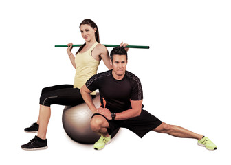 Man and woman doing fitness exercises
