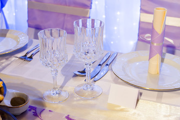 elegant restaurant table with glasses