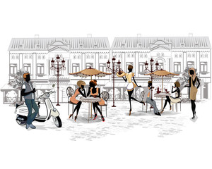 Panele Szklane Podświetlane  Seria ulic z ludźmi i muzykami na starym mieście