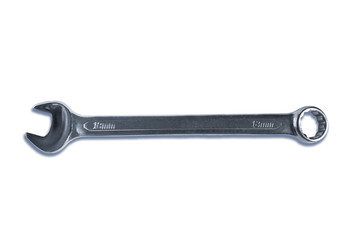 Steel wrench on white background