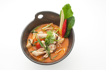 A bowl of Thai traditional soup "Tom Yam" isolated on white