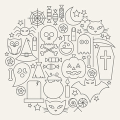 Halloween Holiday Line Icons Set Circular Shaped