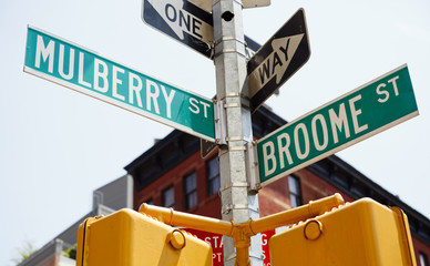 Mulberry and Broome Intersection Street Signs Little Italy Manhattan