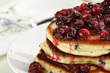 Cranberry Sauce over Fresh Pancakes