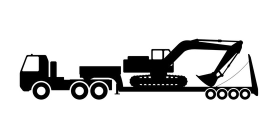 Silhouette of the excavator on the trawl.