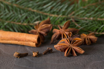 star anise and fir background