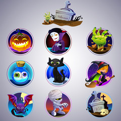 Colorful set of halloween icon