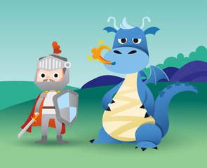 Illustration of a knight and dragon