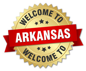 Arkansas 3d gold badge with red ribbon