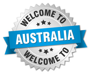 Obraz premium Australia 3d silver badge with blue ribbon