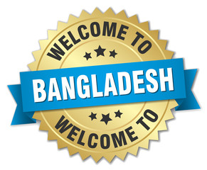 Bangladesh 3d gold badge with blue ribbon