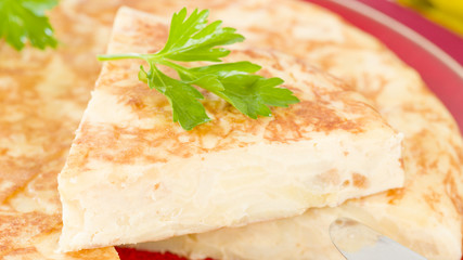Spanish Tortilla - Traditional Spanish omelette made with potatoes and fried in olive oil.

