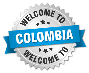 Colombia 3d silver badge with blue ribbon