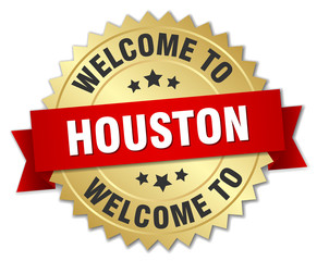 Houston 3d gold badge with red ribbon