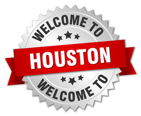 Houston 3d silver badge with red ribbon