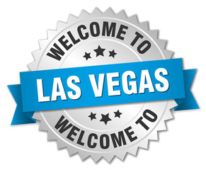 Las Vegas 3d silver badge with blue ribbon