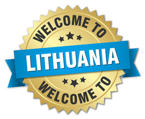 Lithuania 3d gold badge with blue ribbon