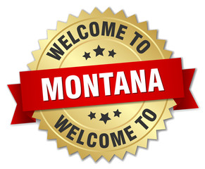 Montana 3d gold badge with red ribbon