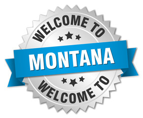 Montana 3d silver badge with blue ribbon