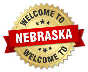 Nebraska 3d gold badge with red ribbon