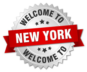 New York 3d silver badge with red ribbon