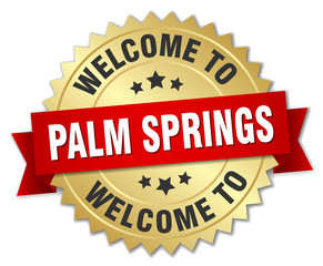 Palm Springs 3d gold badge with red ribbon