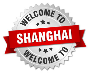 Shanghai 3d silver badge with red ribbon