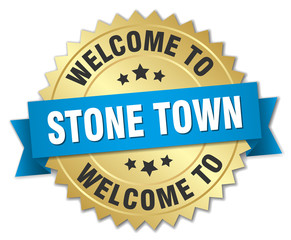 Stone Town 3d gold badge with blue ribbon