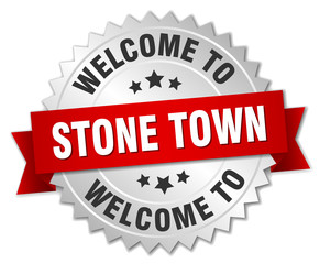 Stone Town 3d silver badge with red ribbon