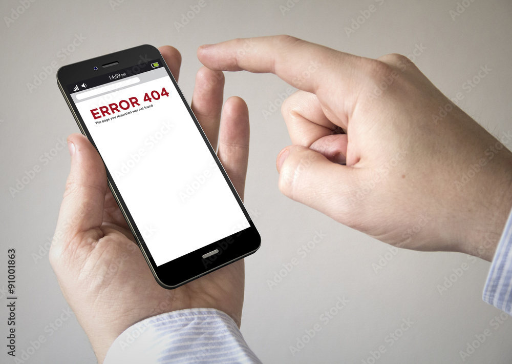 Poster touchscreen smartphone with error 404 on the screen