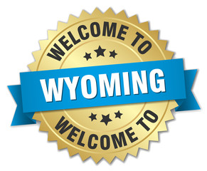 Wyoming 3d gold badge with blue ribbon
