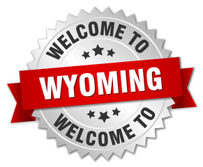 Obraz premium Wyoming 3d silver badge with red ribbon