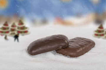 Honigprinte, Lebkuchen mit Schokoladenüberzug. Weihnachtsgebäck