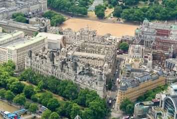 Naklejka premium London, UK. Aerial view of Whitehall Gardens and Govern Headquar