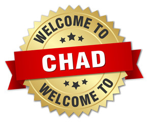 Chad 3d gold badge with red ribbon